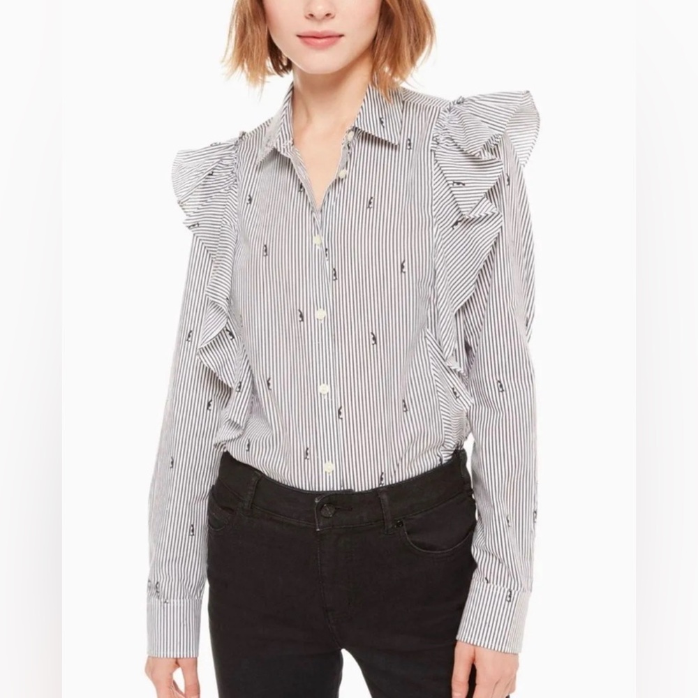 kate spade Mini Penguin Ruffle Shirt, striped, medium, SO CUTE, EUC